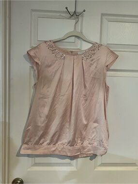 New York & Company Pale Pink Embellished Cap-Sleeve Blouse